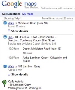 Google Maps now with public transport information for Greater Wellington region