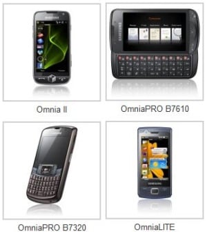 Samsung Omnia expands with four new Windows Mobile handsets