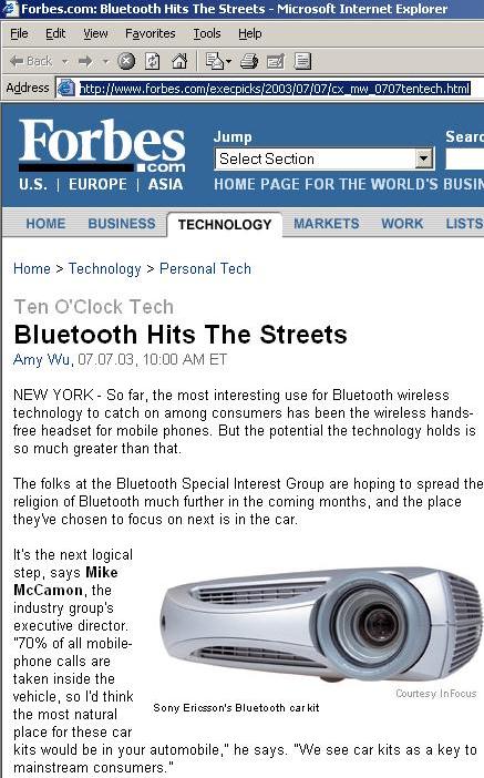 Forbes Magazine on Bluetooth: a projector?