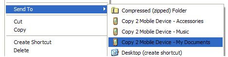 Using Send To to copy files to a windows Mobile Smartphone