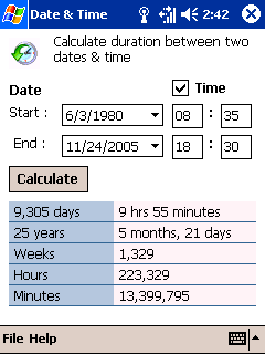 Date Time Calculator for Pocket PC