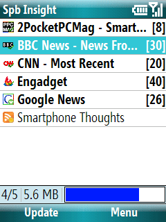 Spb Insight RSS feed reader for Windows Mobile Smartphone