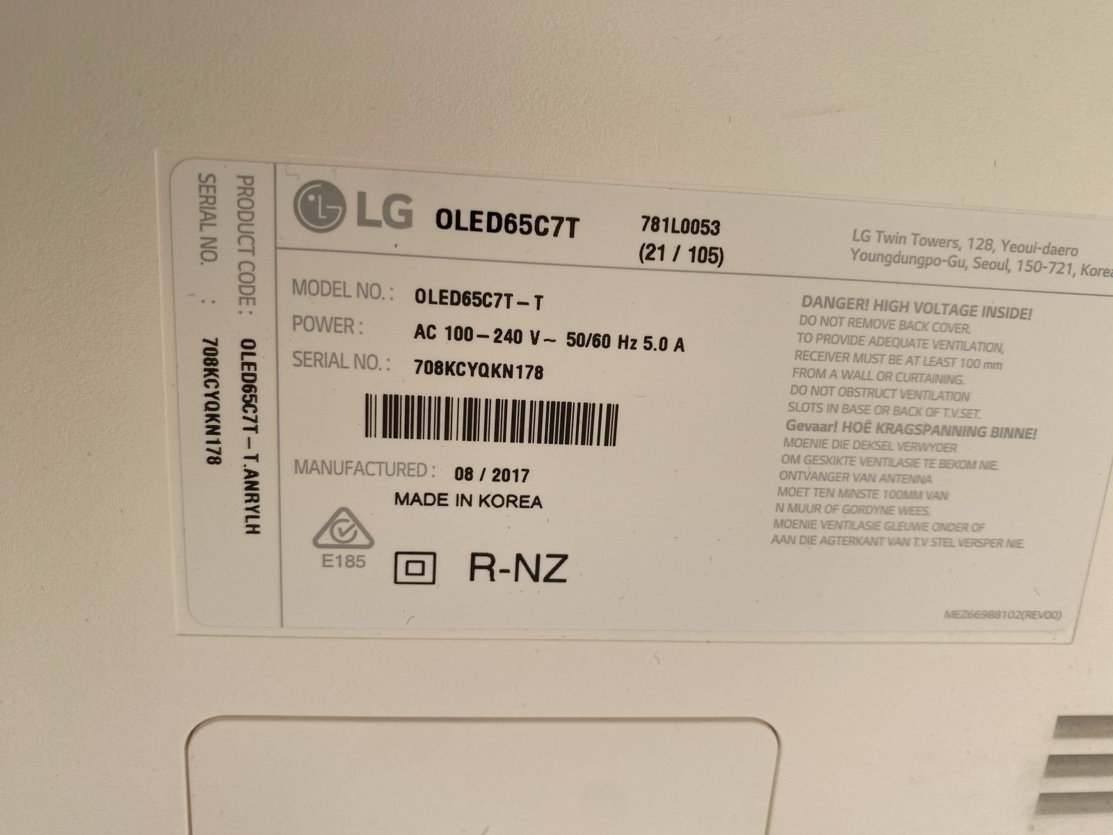 LG 65" OLED 4K HDR Smart TV - Asset tag