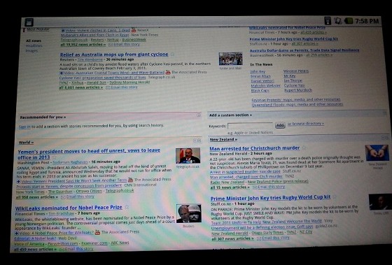 ACER Tablet browsing the web