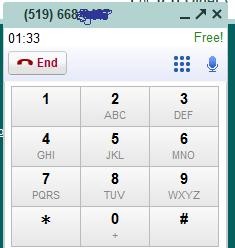 Dialer screenshot during call to Canada