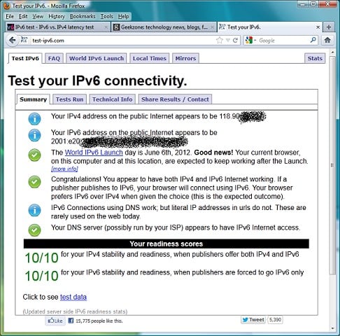 IPv6 Test result image