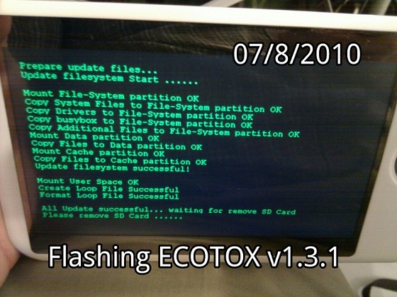 Photo of M001 flashing ECOTOX v1.3.1