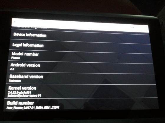 ACER Tablet prototype software